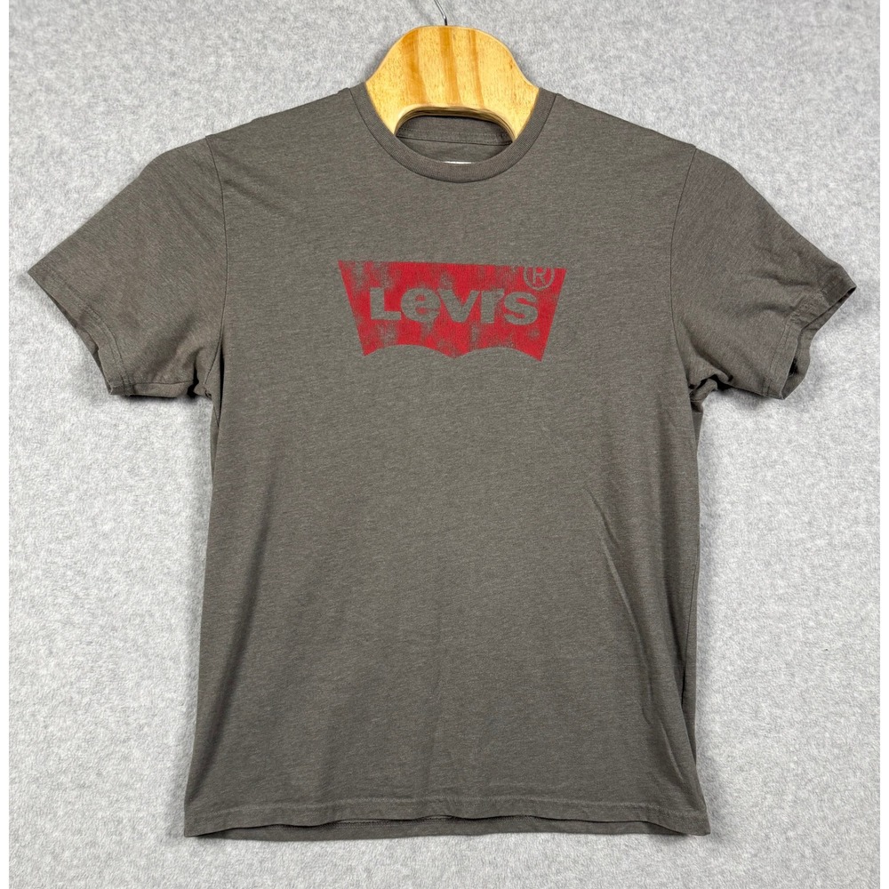 Levis Graphic T-Shirt Mens Large Grey Excellent Distressed Batwing Logo
